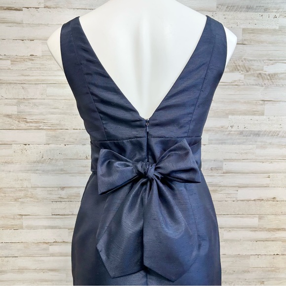 Jenny Yoo Cadie Bow Detail Shantung Sheath Dress Size 4 Navy Pockets Sleeveless - Picture 11 of 17